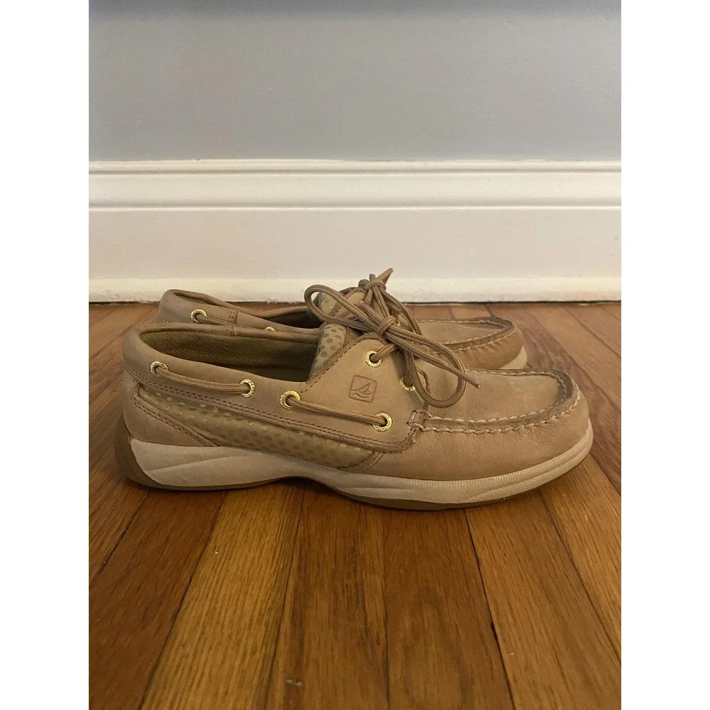 Sperry Top-Sider Shoes Womens Size 6 Tan Leather Boat Mesh Moc Toe STS92460